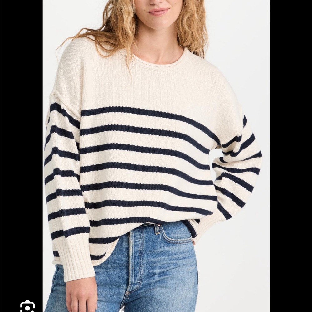 Madewell white and navy striped crewneck sweater
